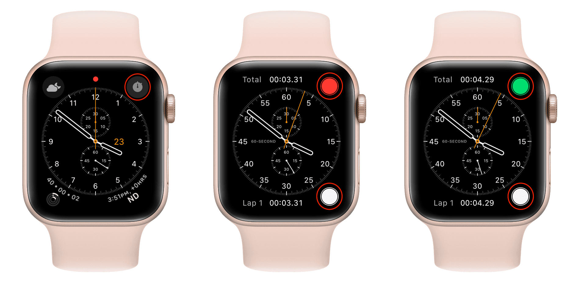 Chronograph watch face with stopwatch on Apple Watch
