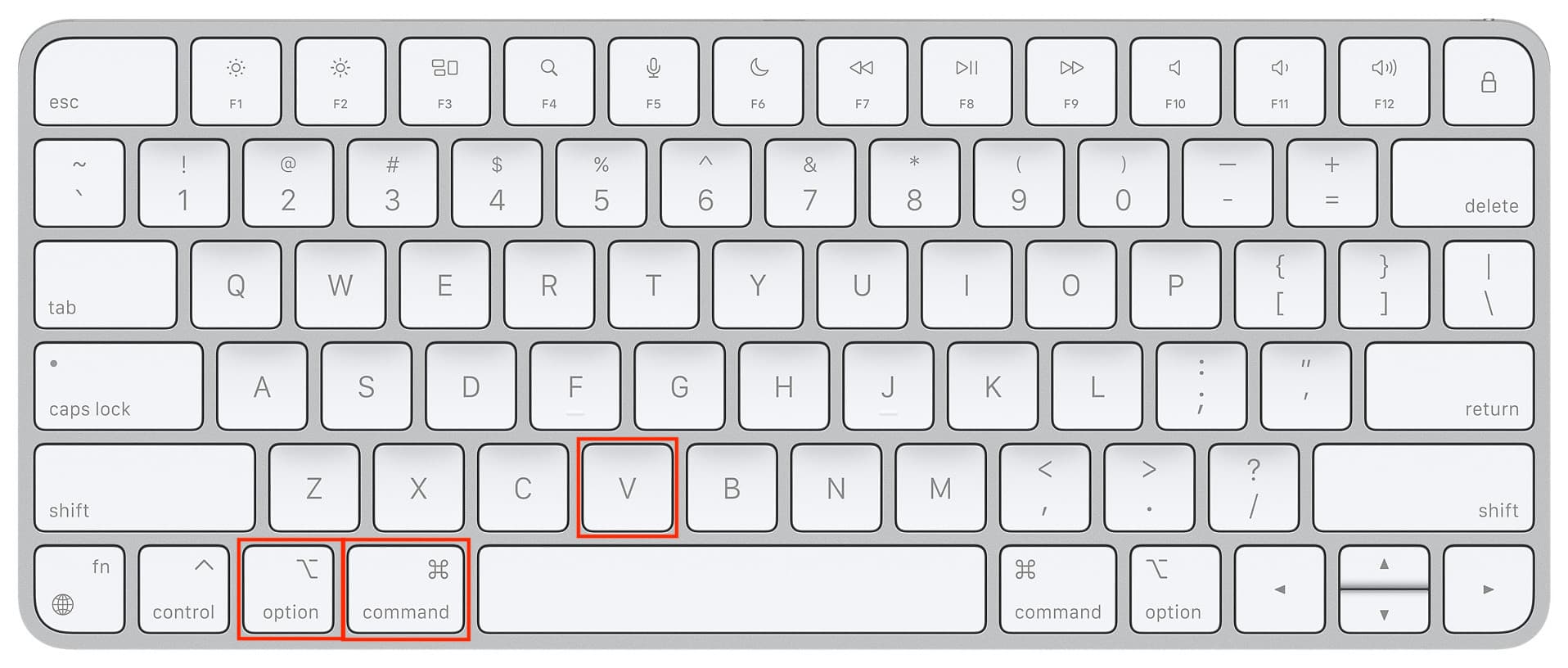 Command Option V keys on Mac keyboard to perform cut and paste action