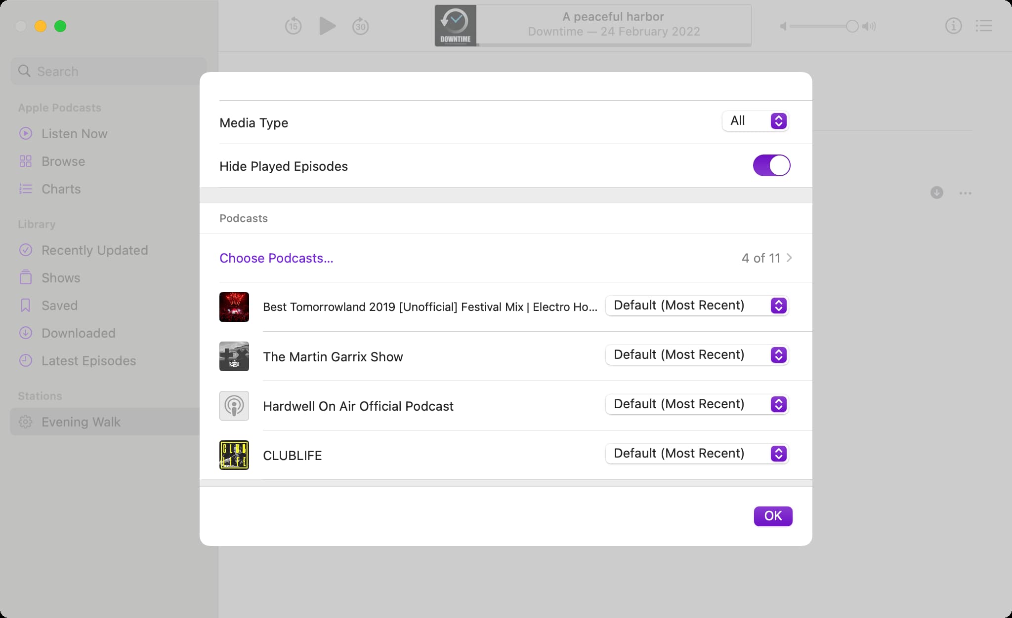 Creating a podcast station on Mac