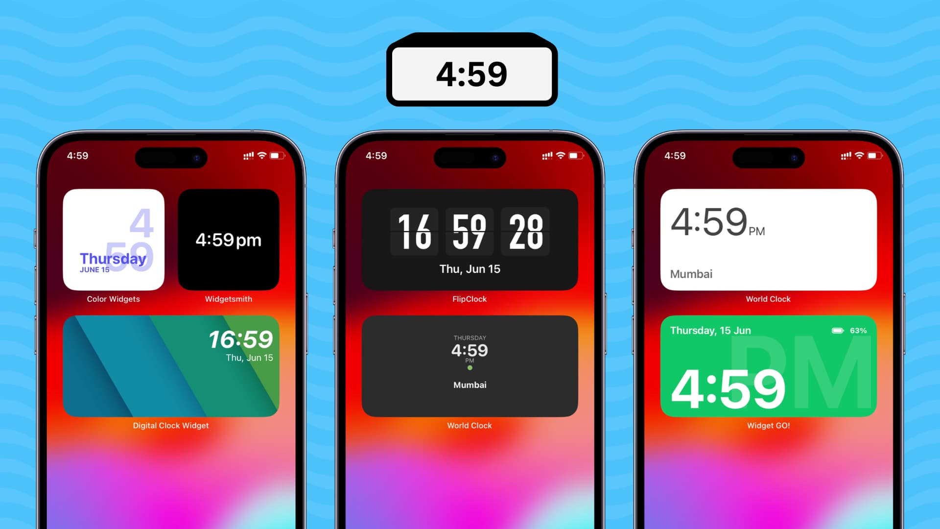 Seven styles of digital clock widgets added to the iPhone Home Screen
