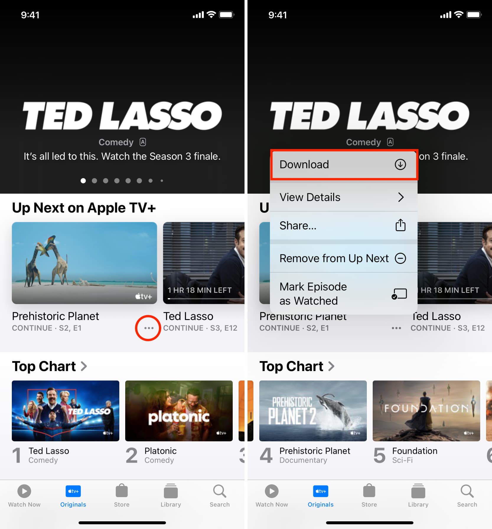 Download a show in Apple TV on iPhone