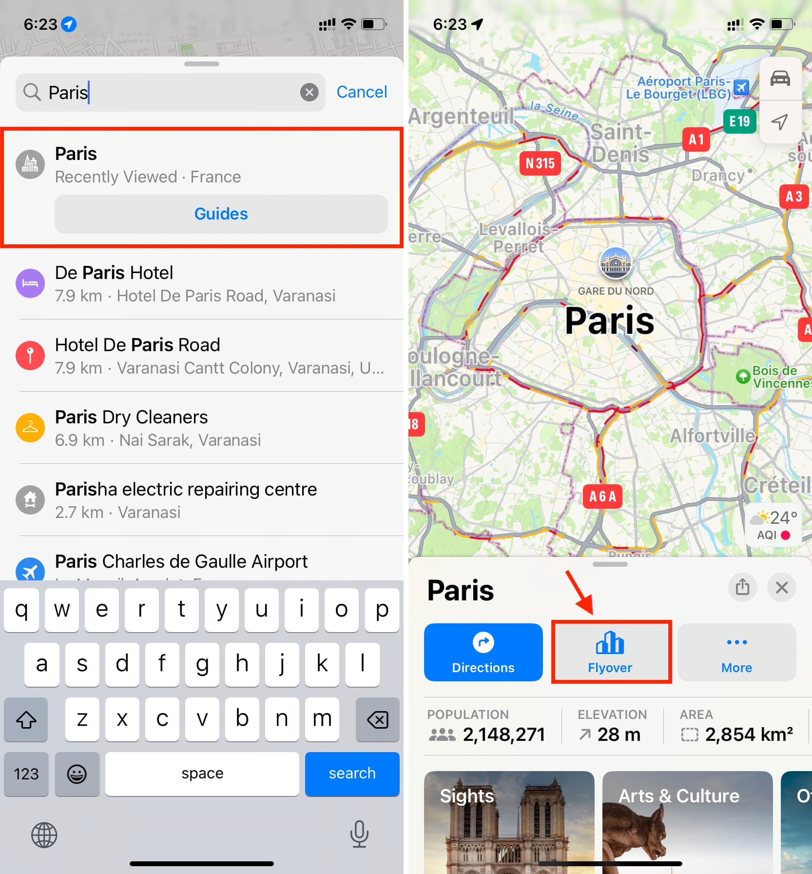 Flyover Paris in Apple Maps on iPhone