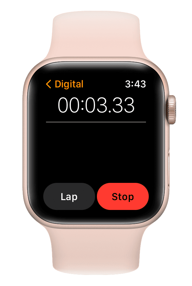 Lap and Stop buttons in Stopwatch app on Apple Watch