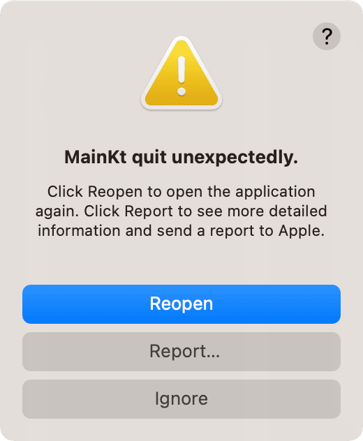 MainKt quit unexpectedly error after AudioRelay app crashes on Mac