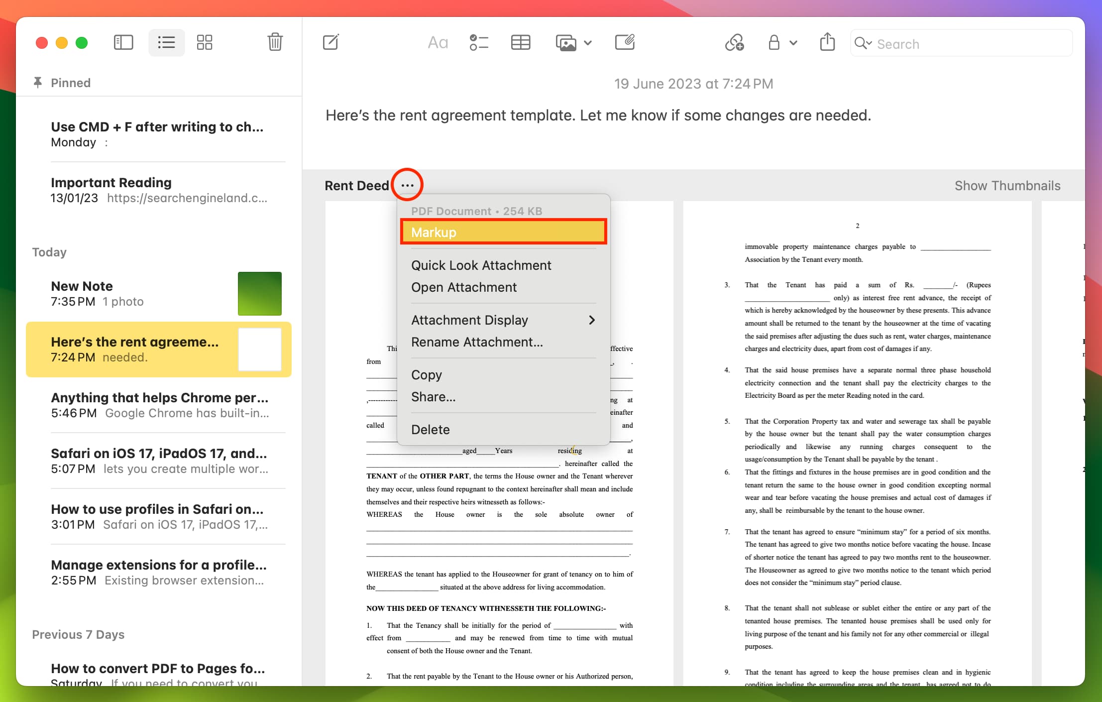 Markup PDF in Notes app on Mac