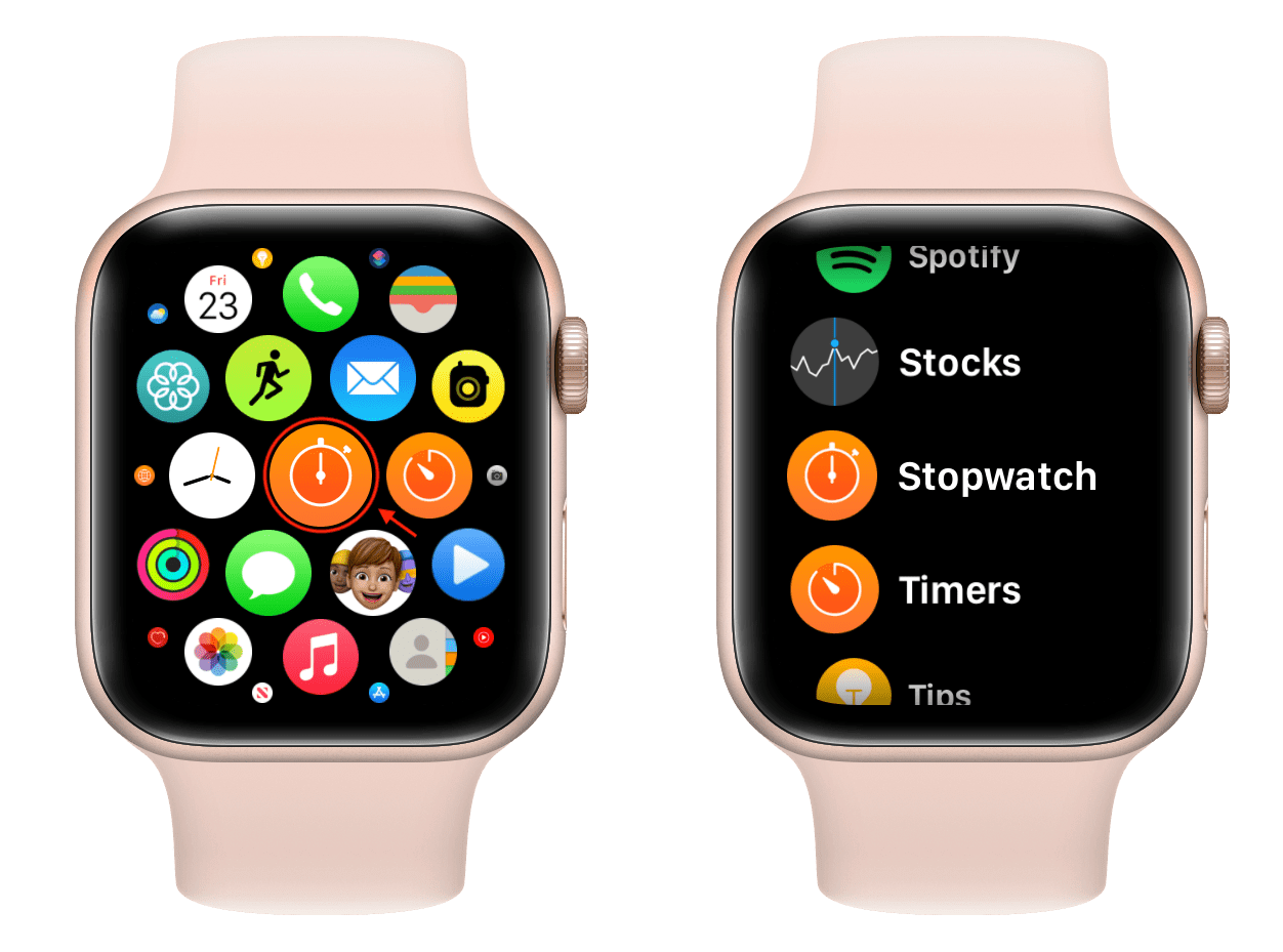 Open Stopwatch app on Apple Watch
