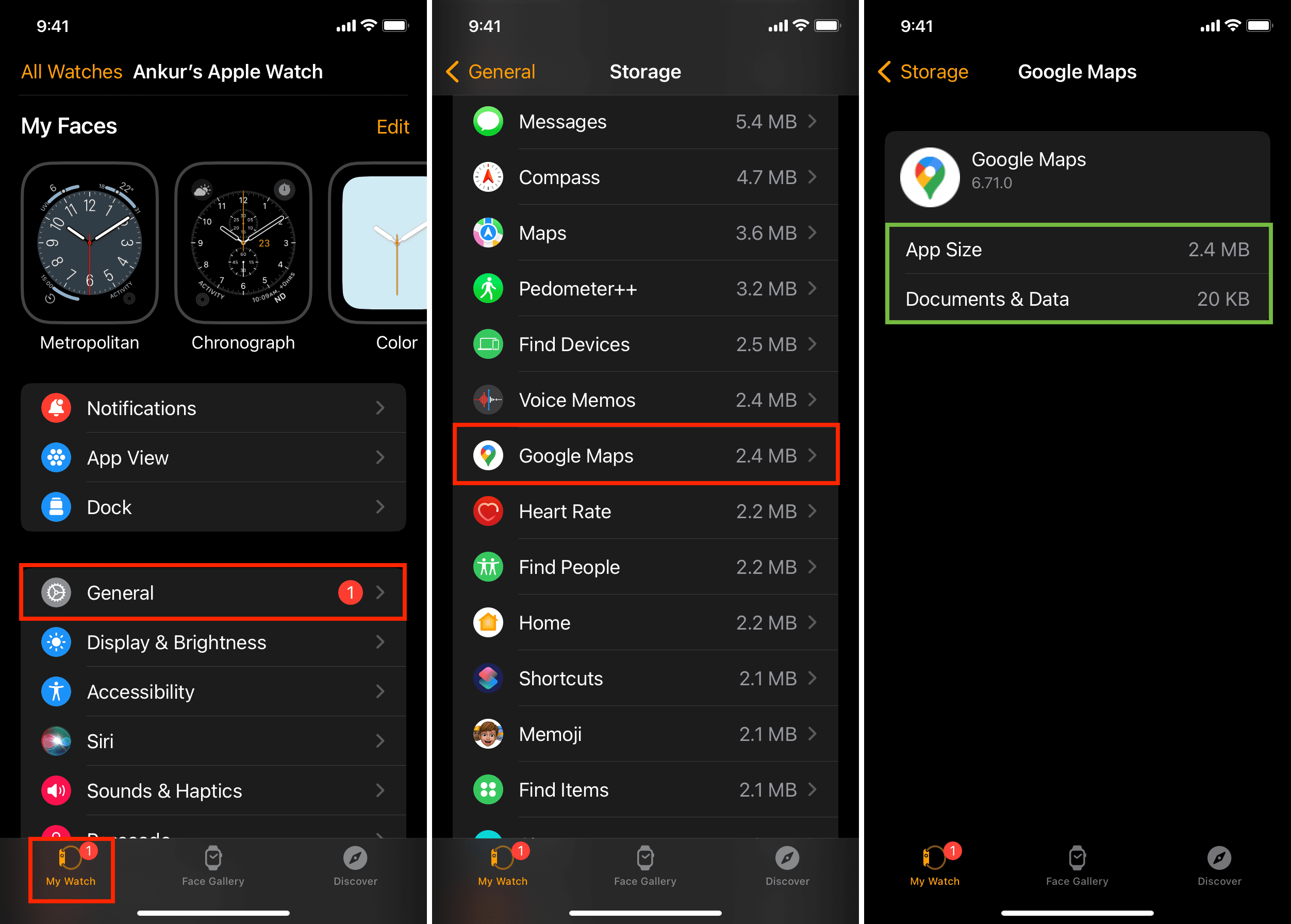 See Apple Watch storage in iPhone Watch app