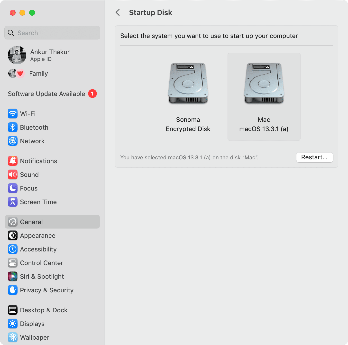 Select startup disk on Mac from System Settings