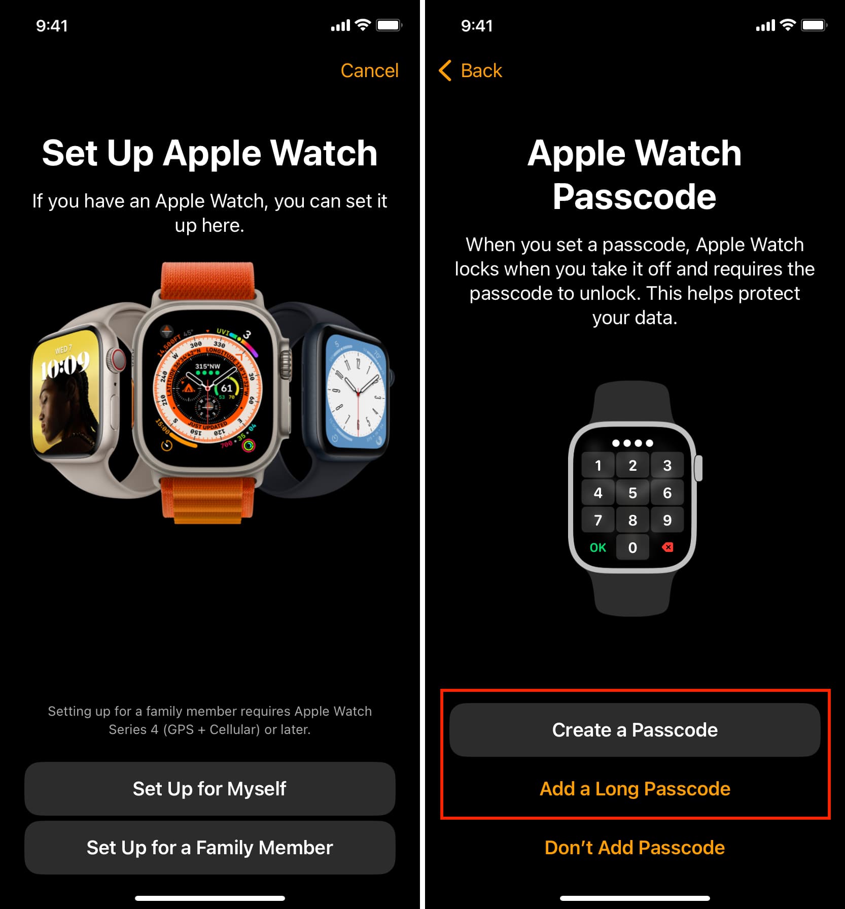 Set Up Apple Watch and create new passcode
