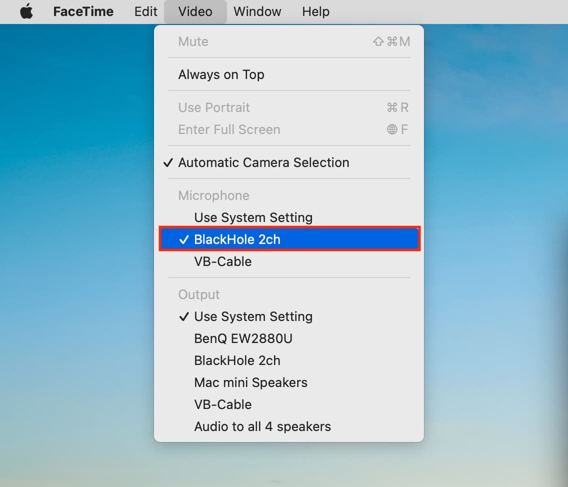 Set microphone speaker for FaceTime on Mac