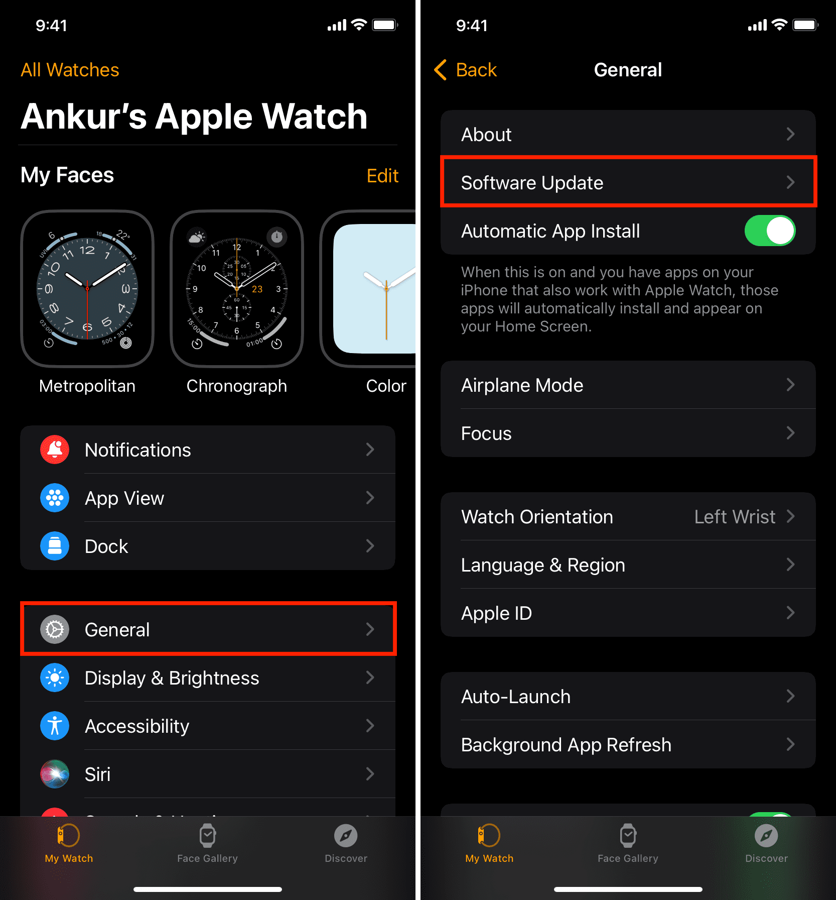 Software Update screen in Watch app on iPhone