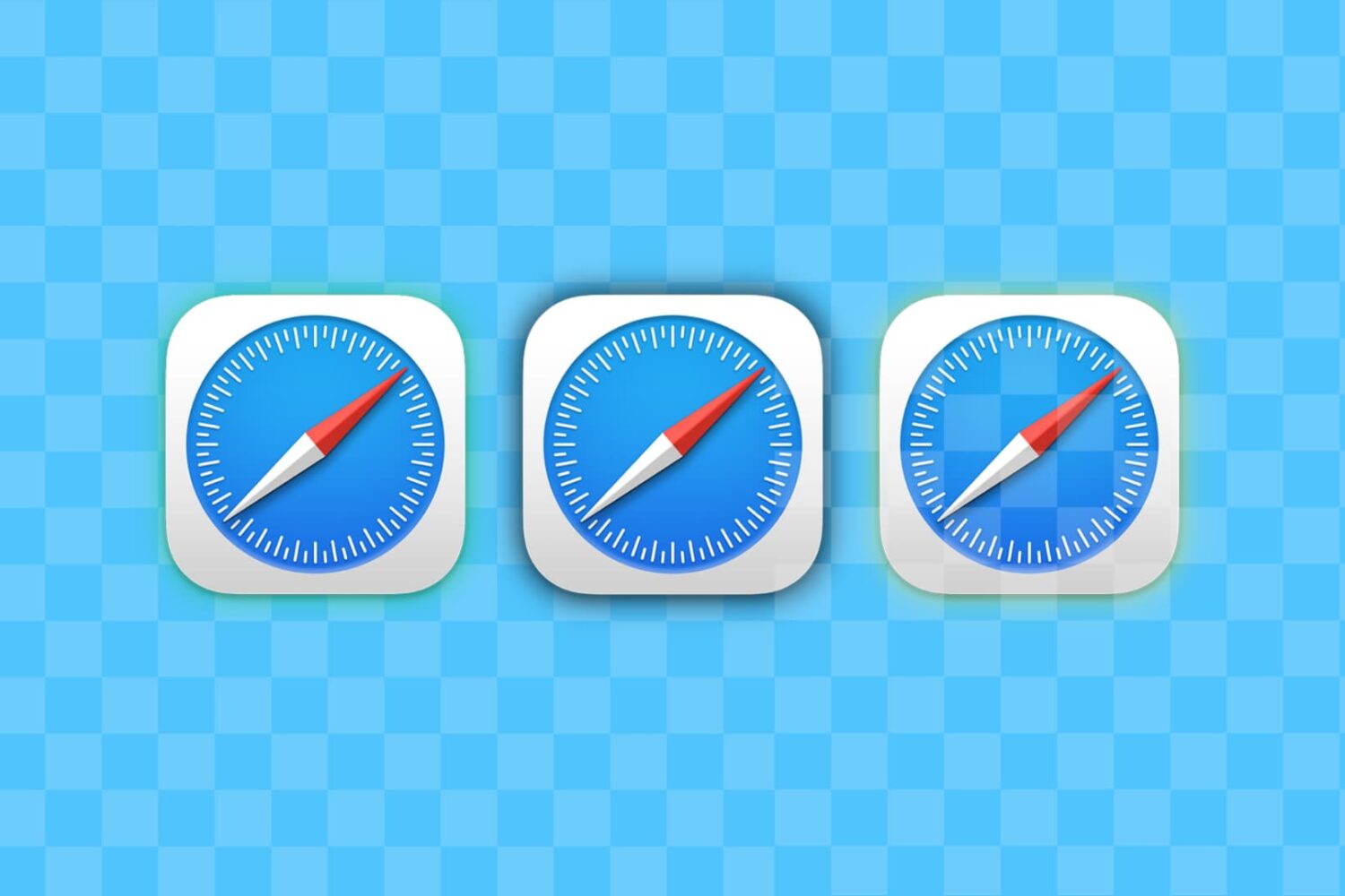 Three Safari icons on a blue background