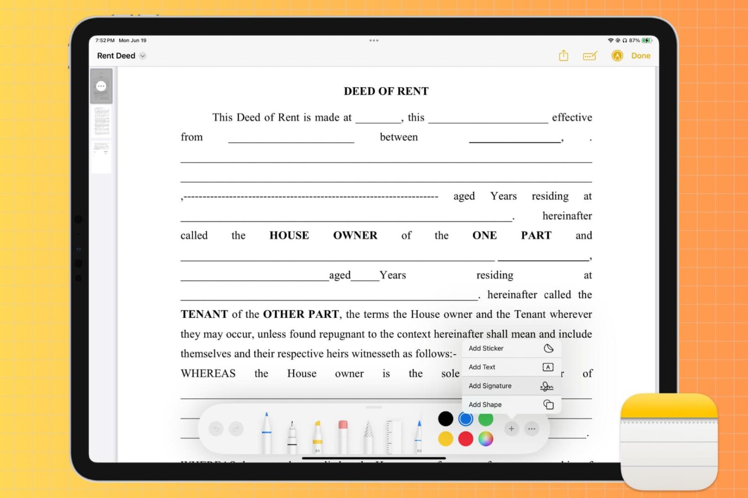 Working with PDF in the Notes app on iPad