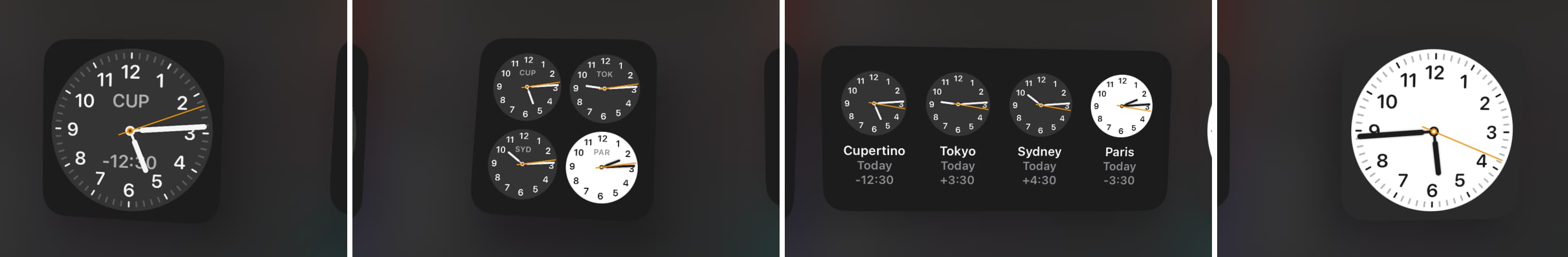 iOS Clock app widgets on iPhone