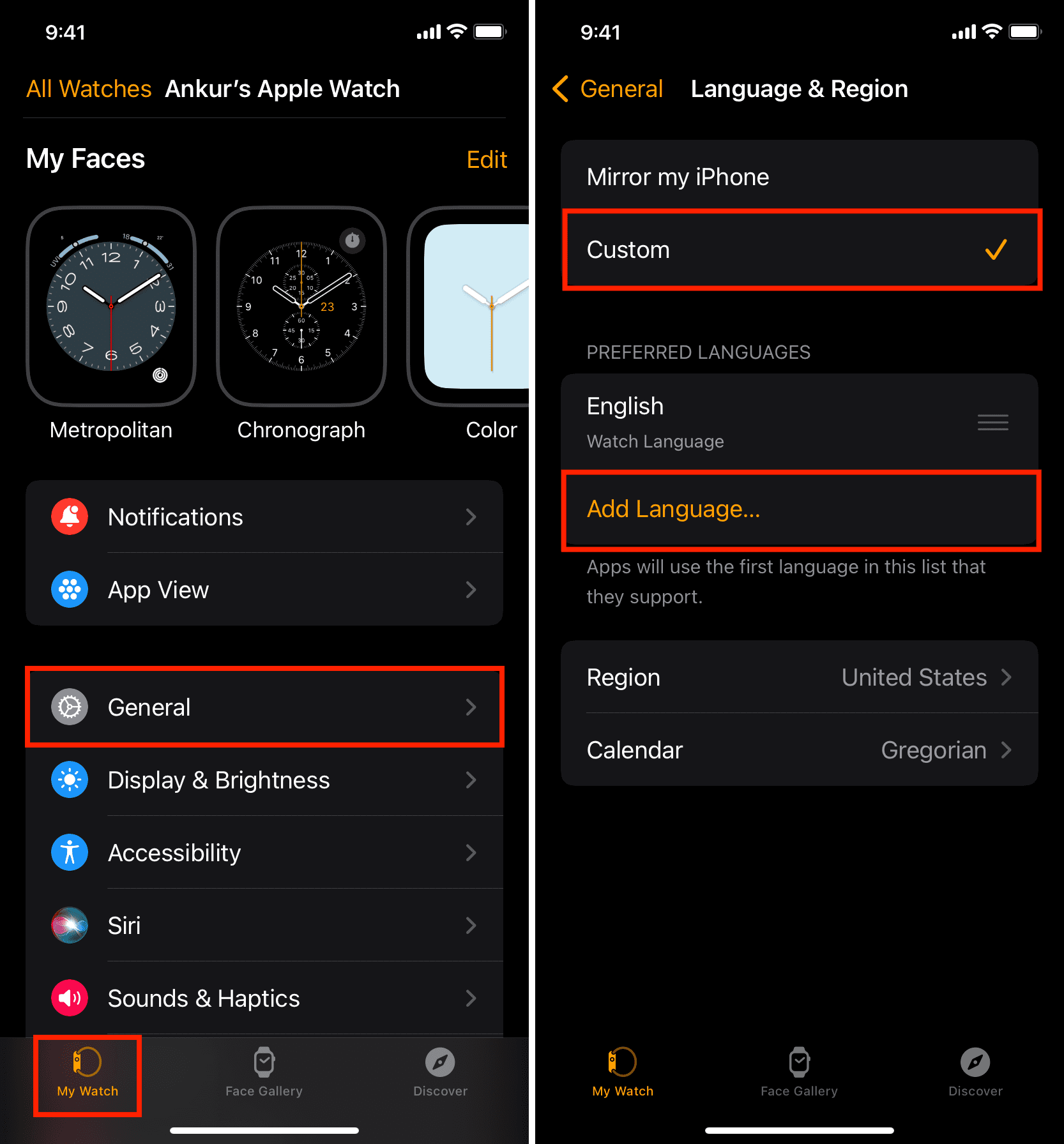 Add Language in Watch app on iPhone