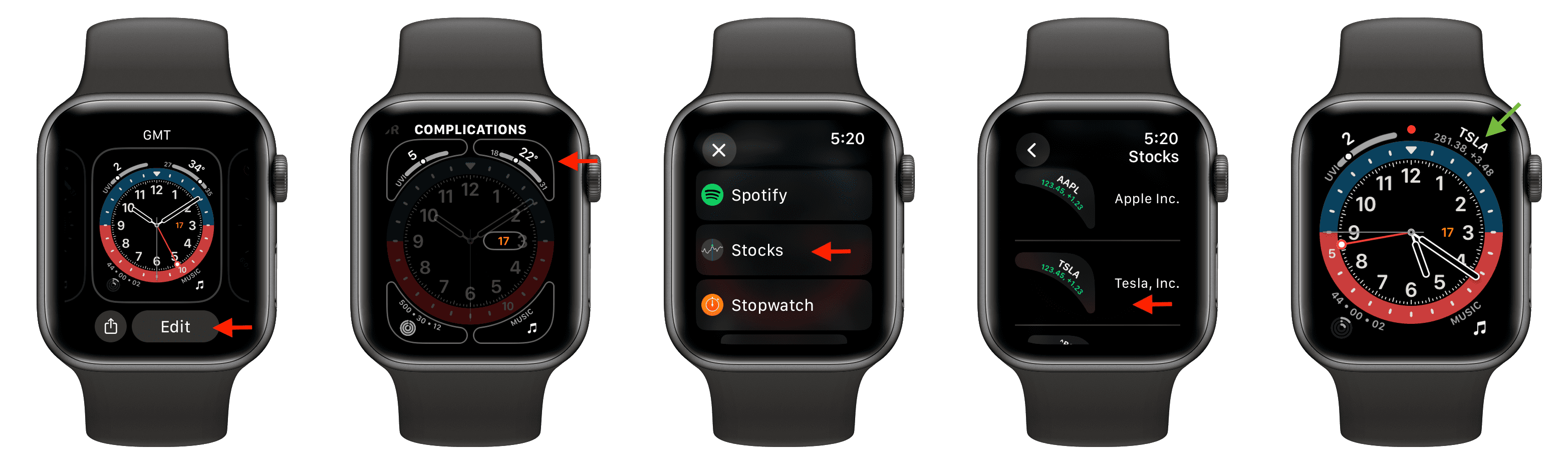 Add Stocks complication to Apple Watch face