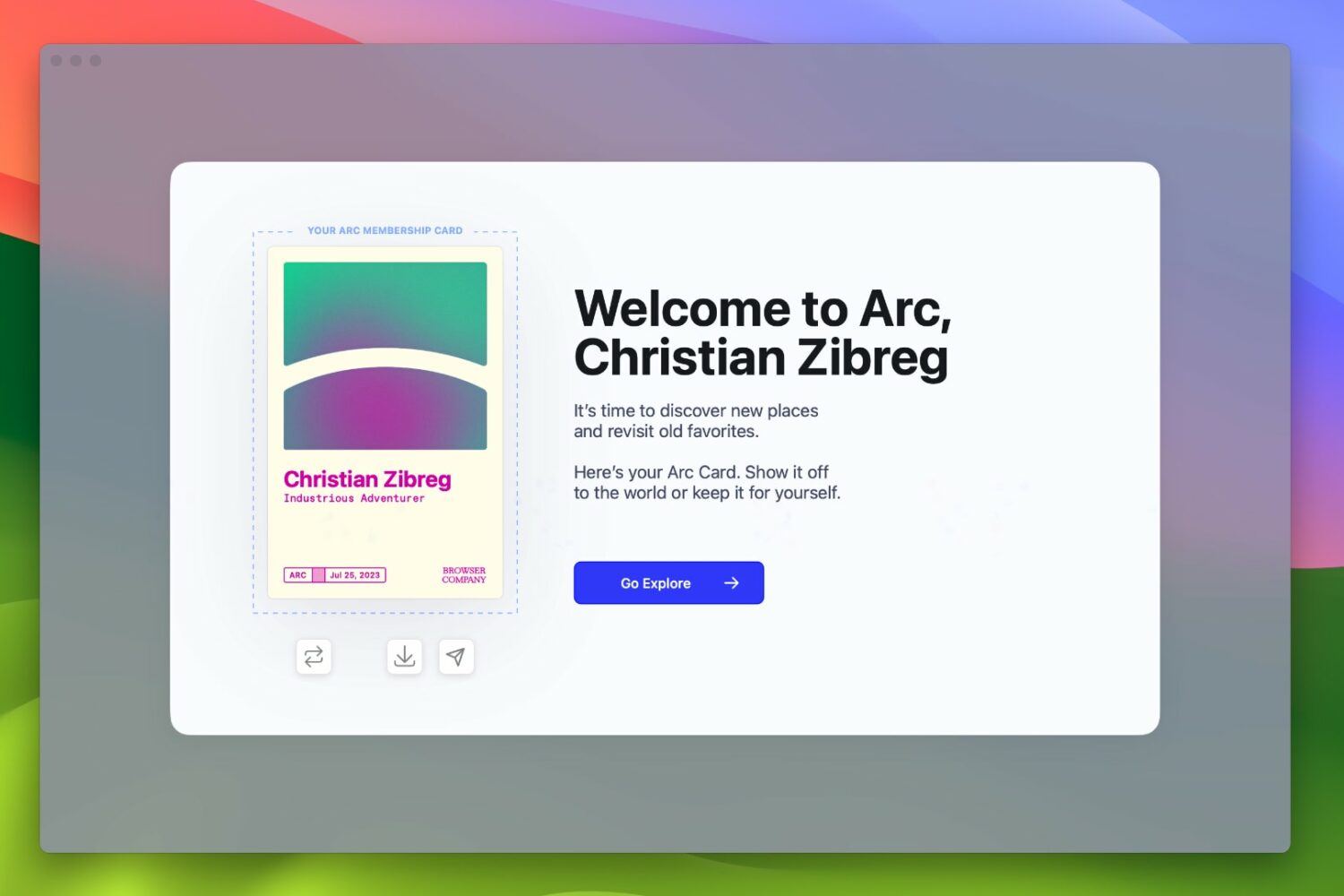 Welcome screen. in Arc for Mac