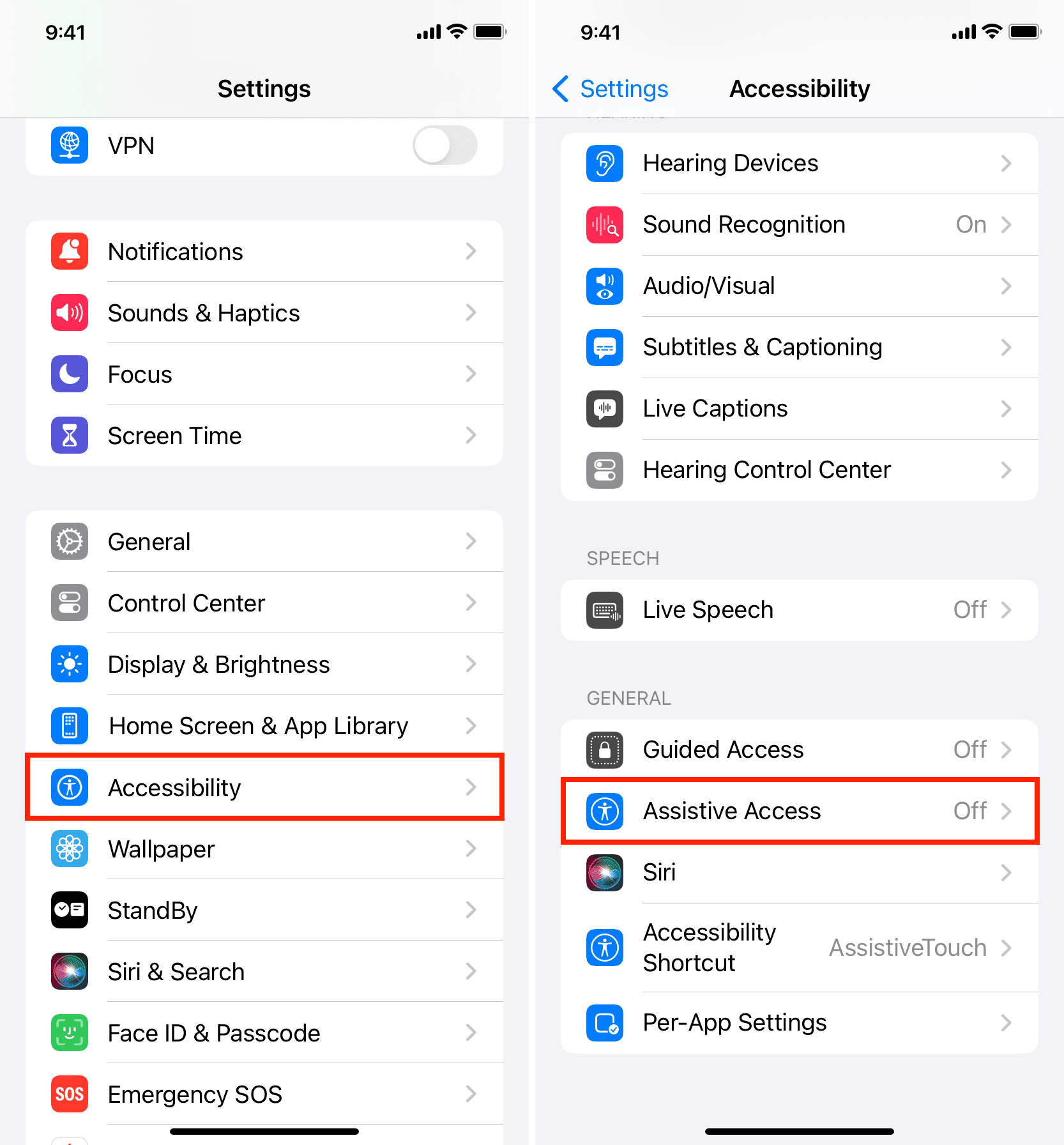 Assistive Access in iPhone Accessibility settings