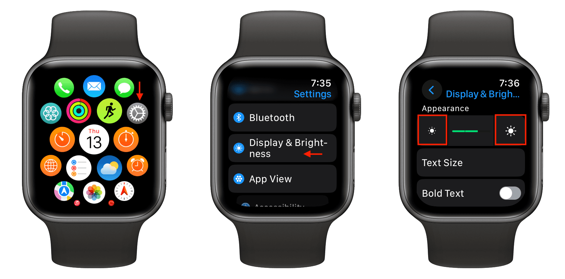 Change Apple Watch screen brightness from its display settings