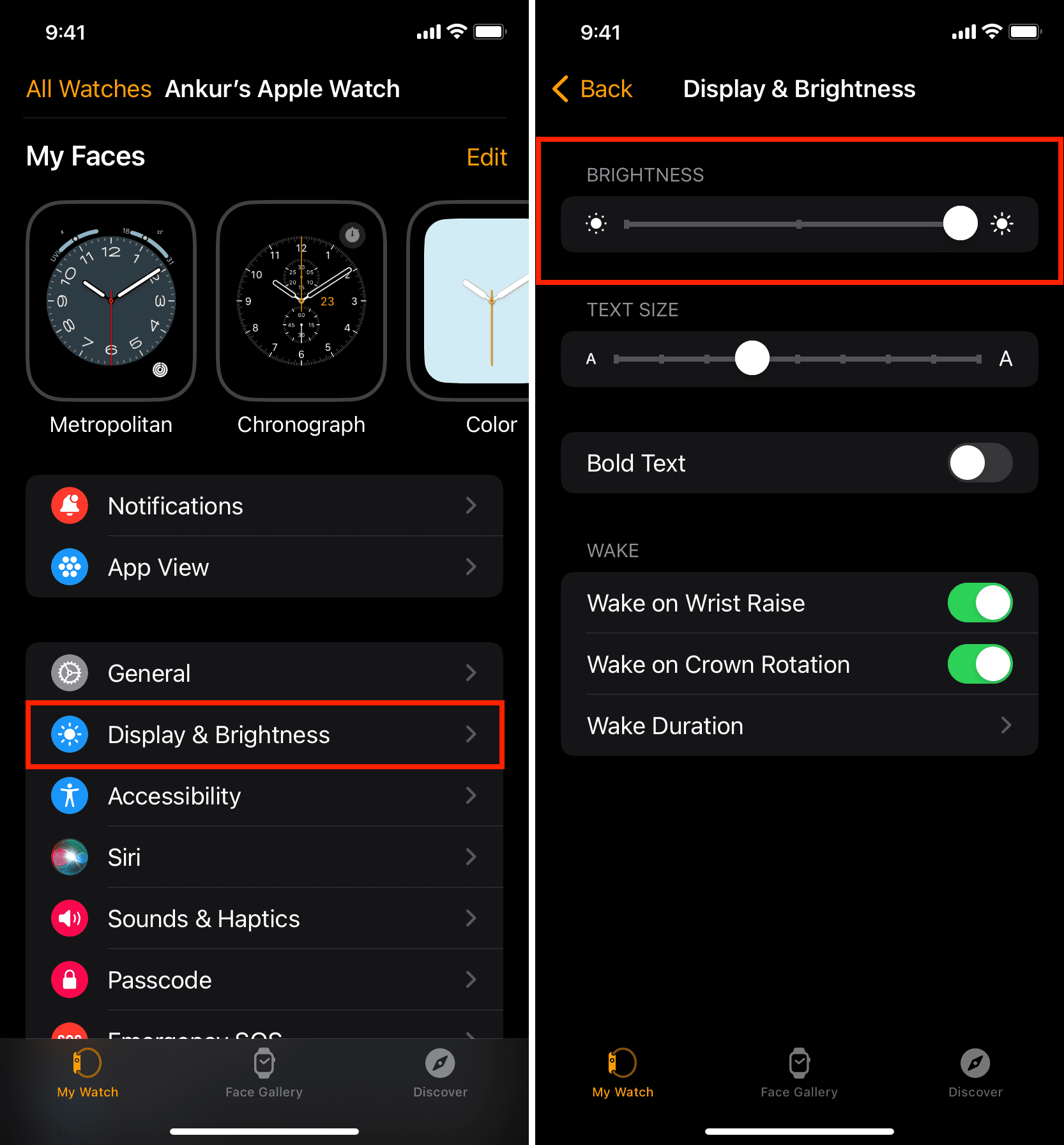 Change Apple Watch brightness using iPhone