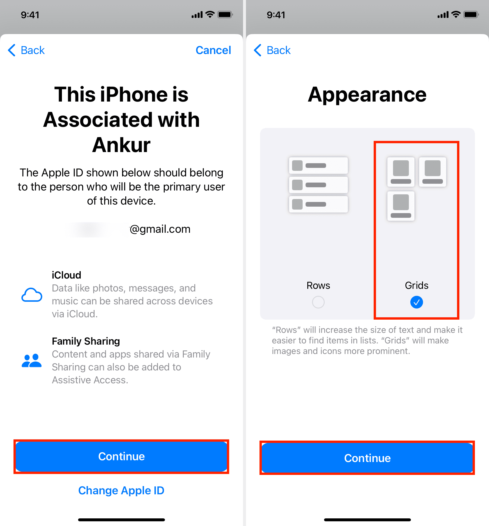 Choose Grids or Rows appearance for iPhone Assistive Access
