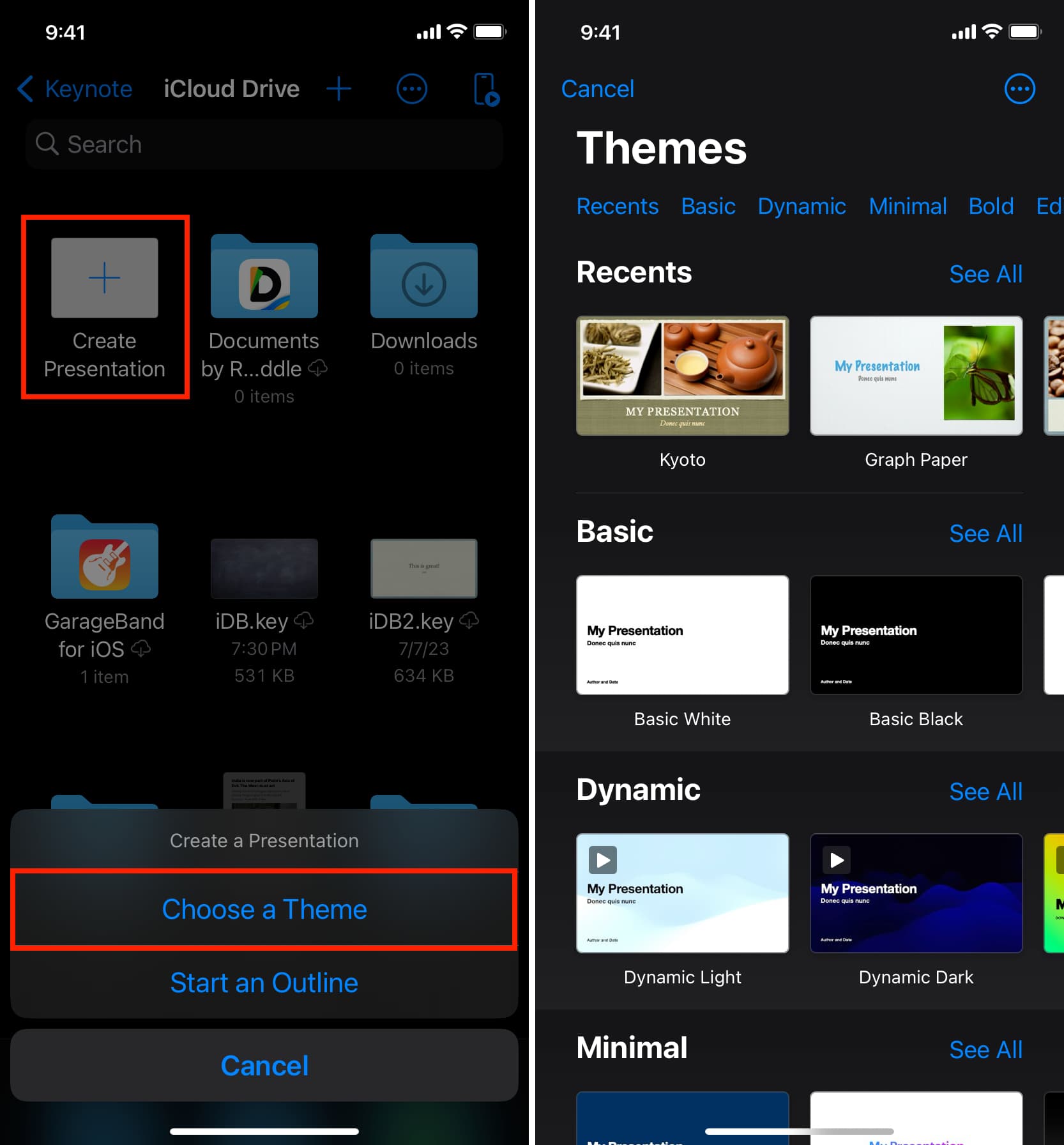 Choose a Theme in Keynote on iPhone