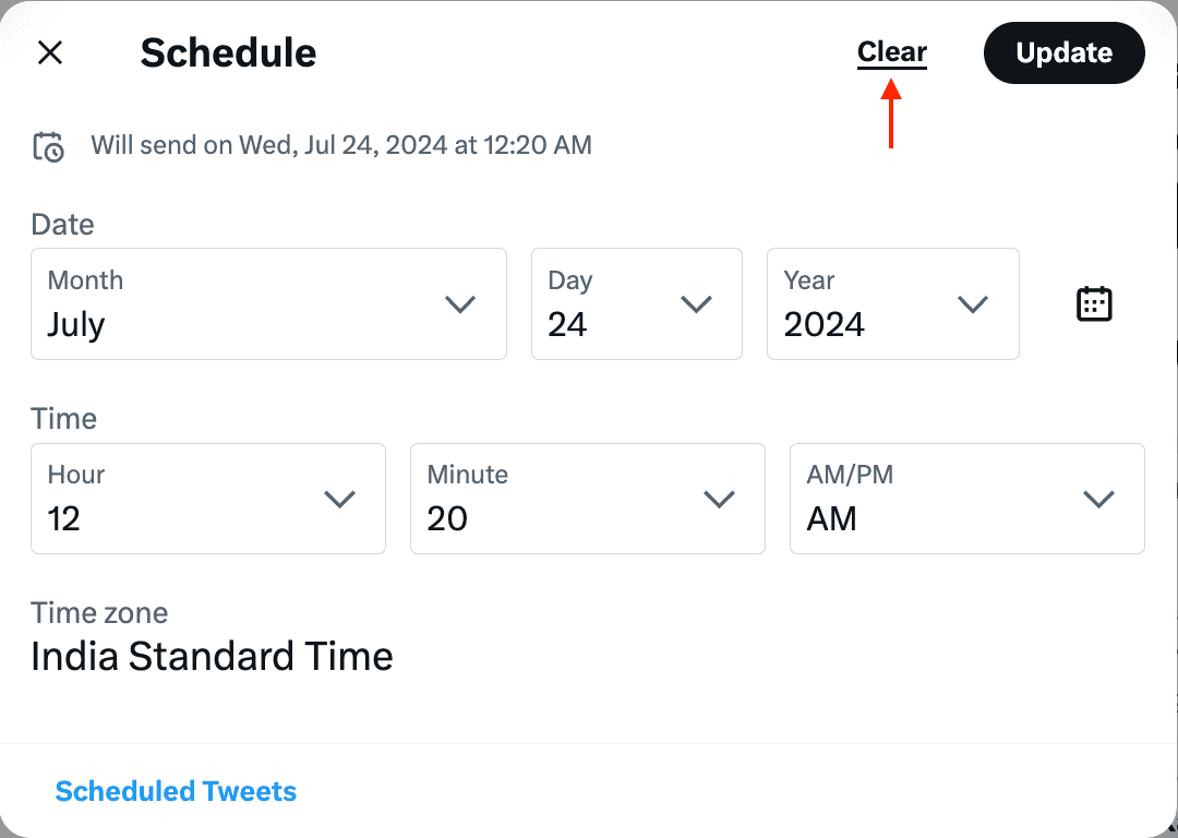 Clear scheduled tweet