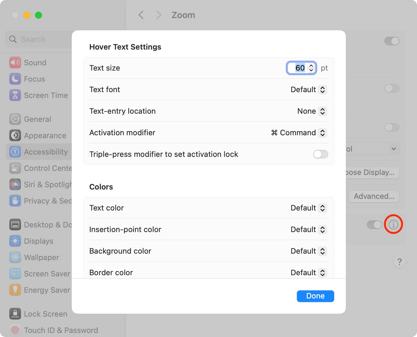 Customize Hover Text settings on Mac