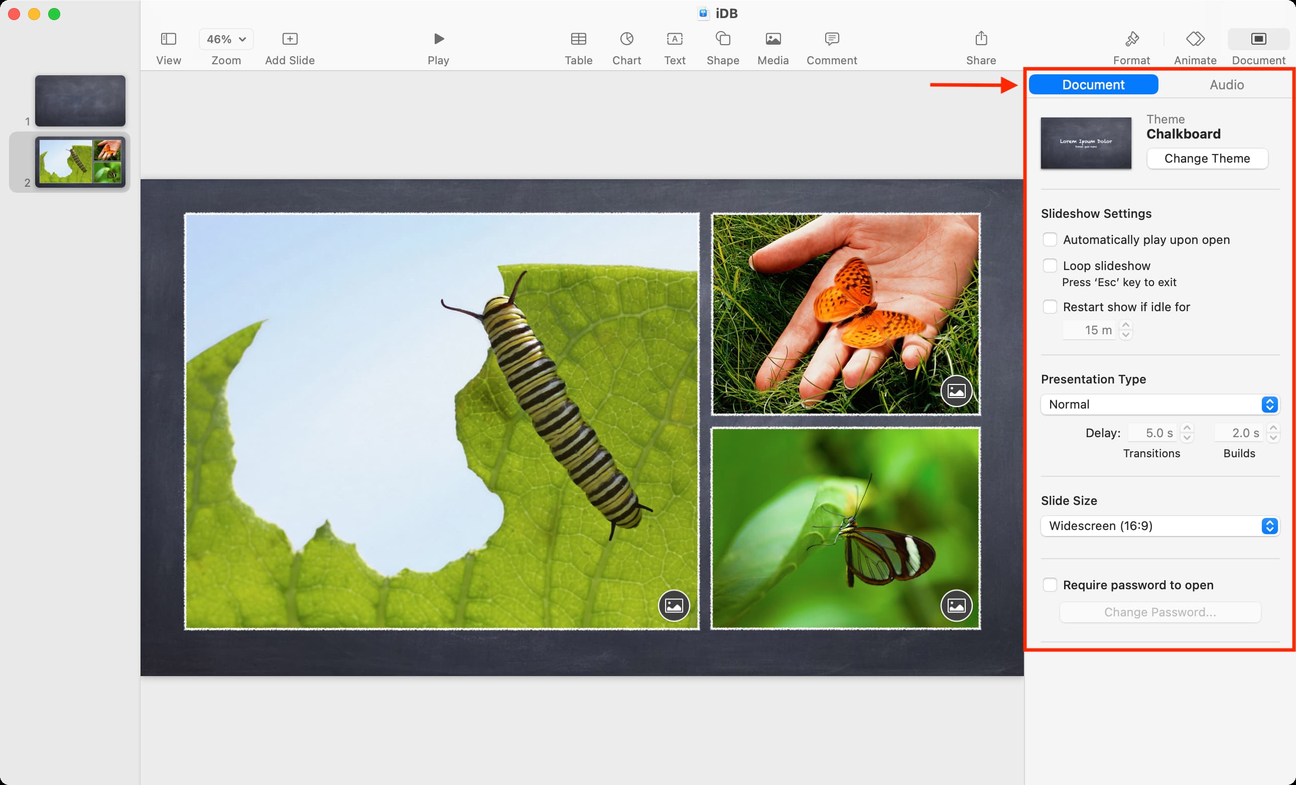 Document section in Keynote on Mac