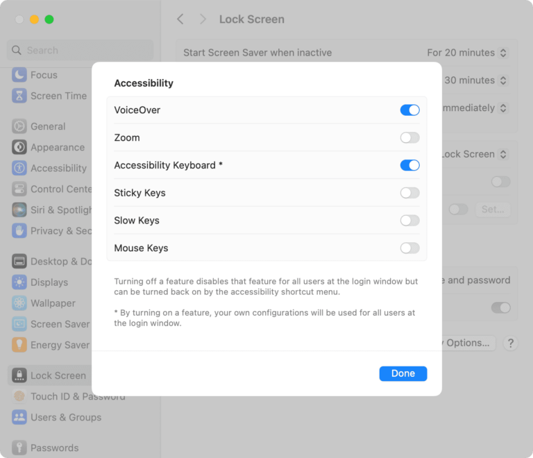How to enable accessibility options on Mac’s login screen