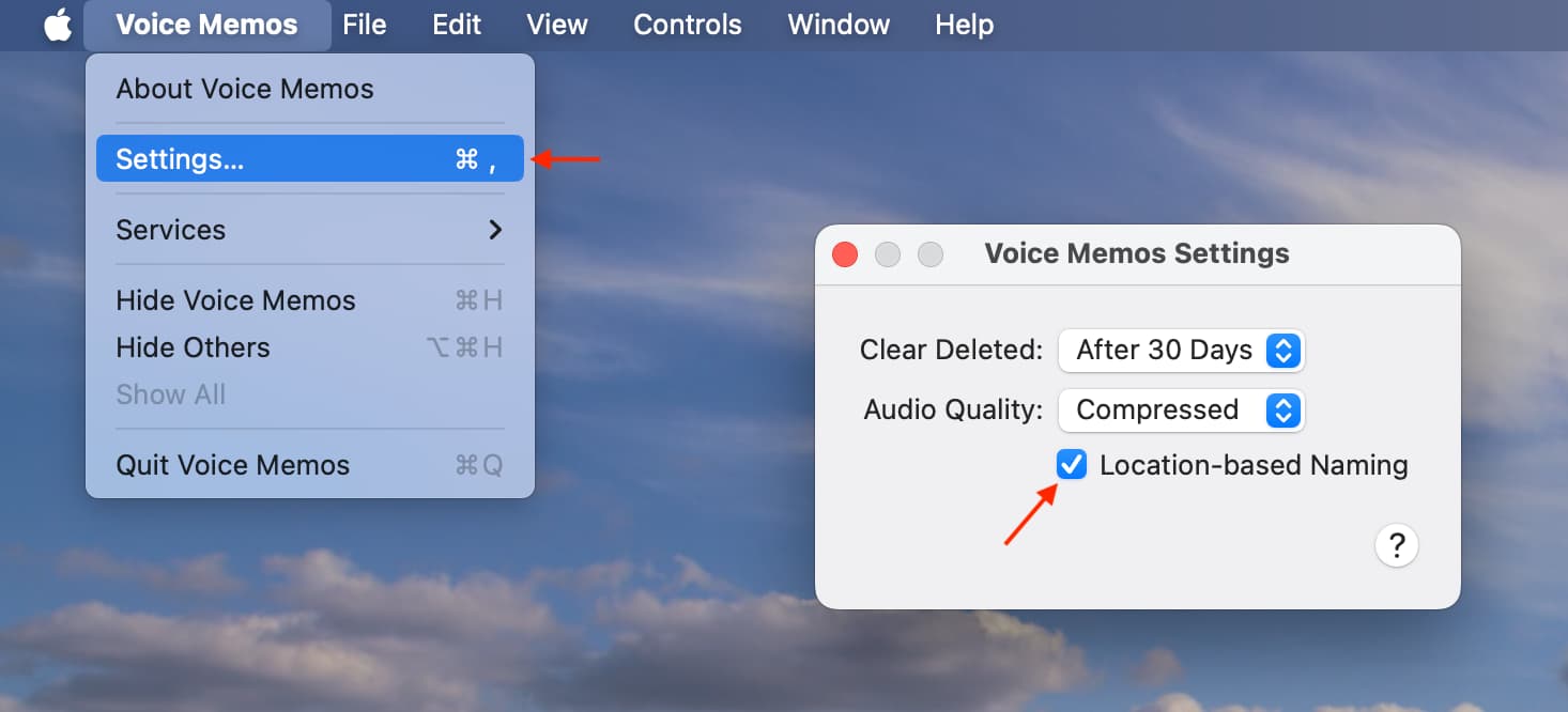 Enable Location Based Naming for Voice Memos on Mac