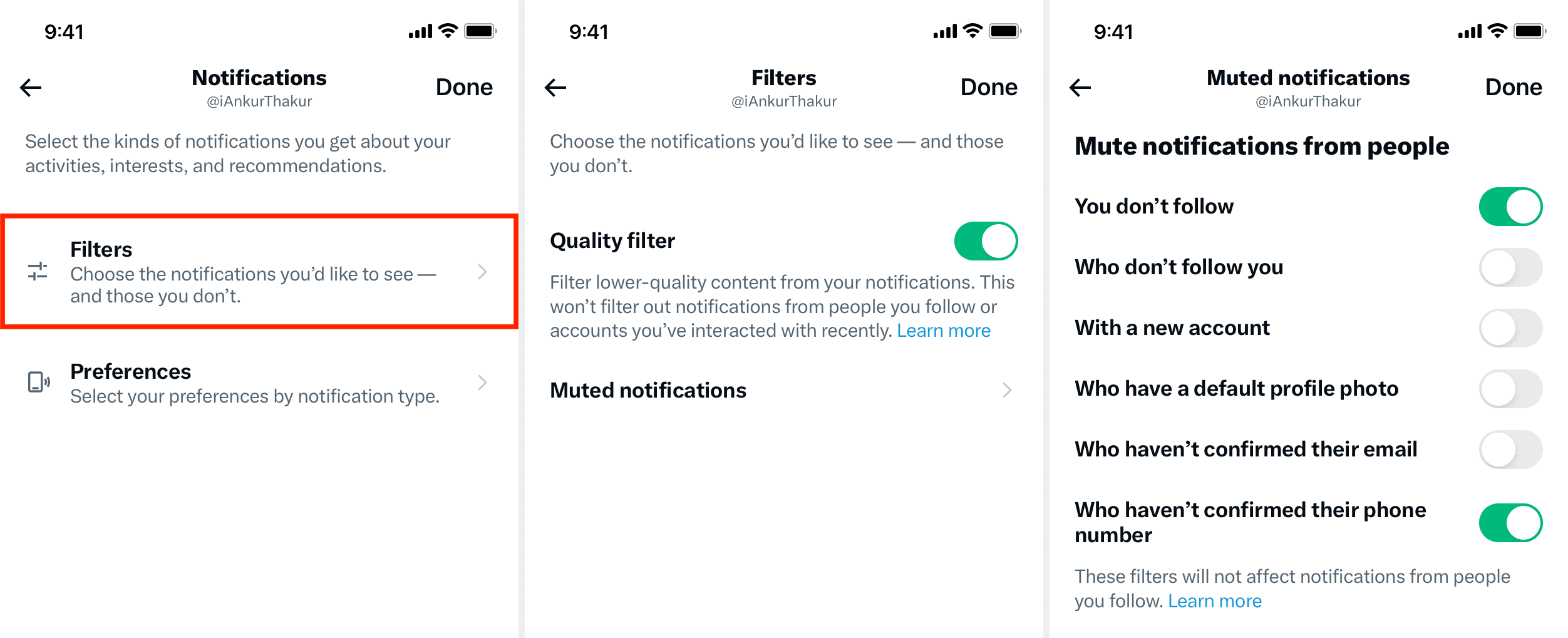 Filter notifications option in Twitter