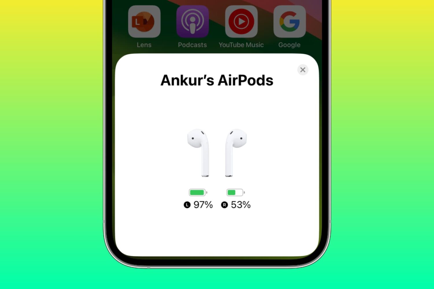 Left and right AirPods with unequal battery remaining