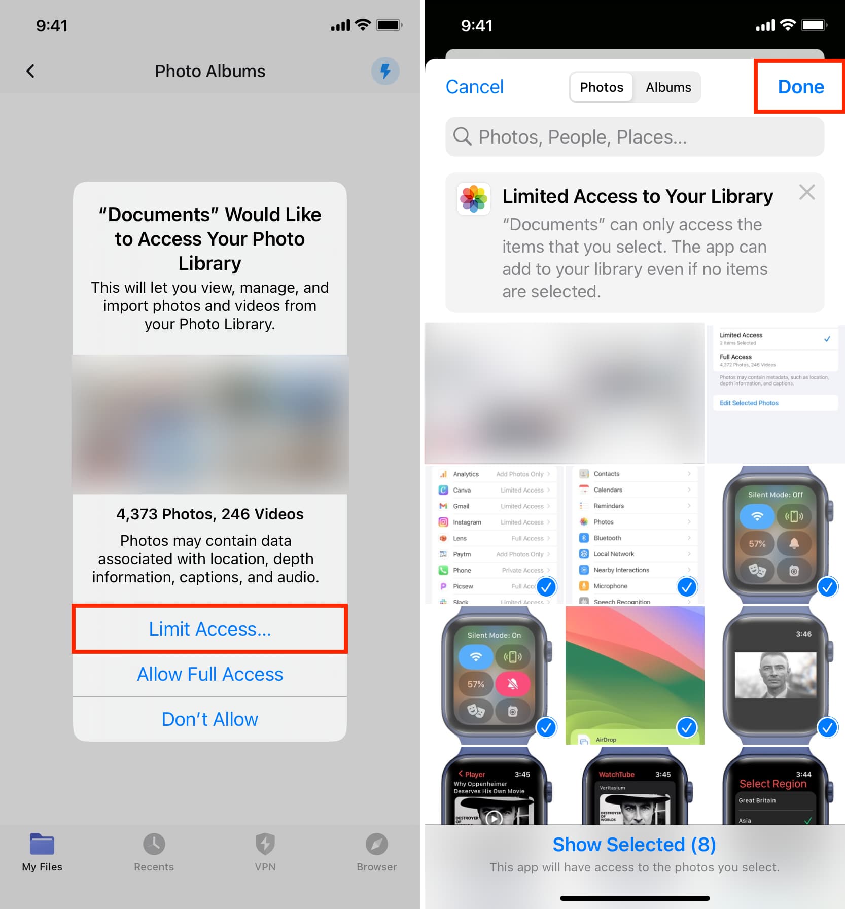Limit photo access for a newly downloaded app on iPhone