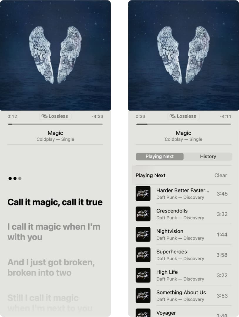 Lyrics and Playing Next in Music app Mini Player