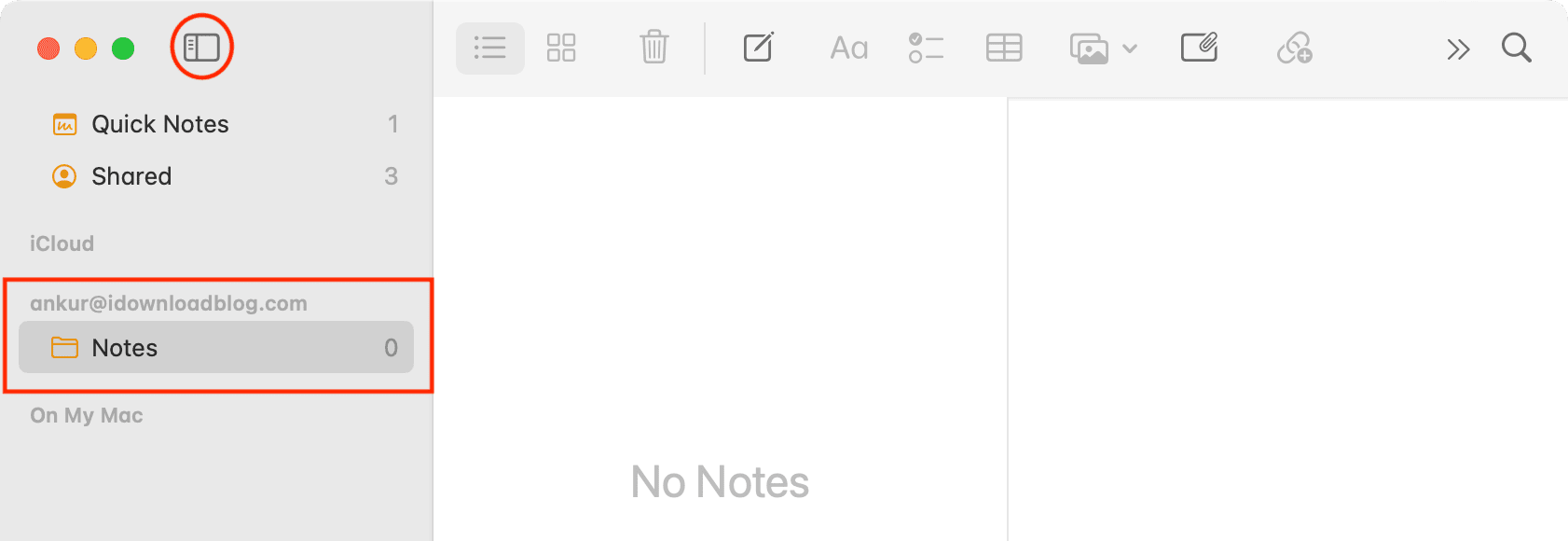 New account added to Notes app on Mac