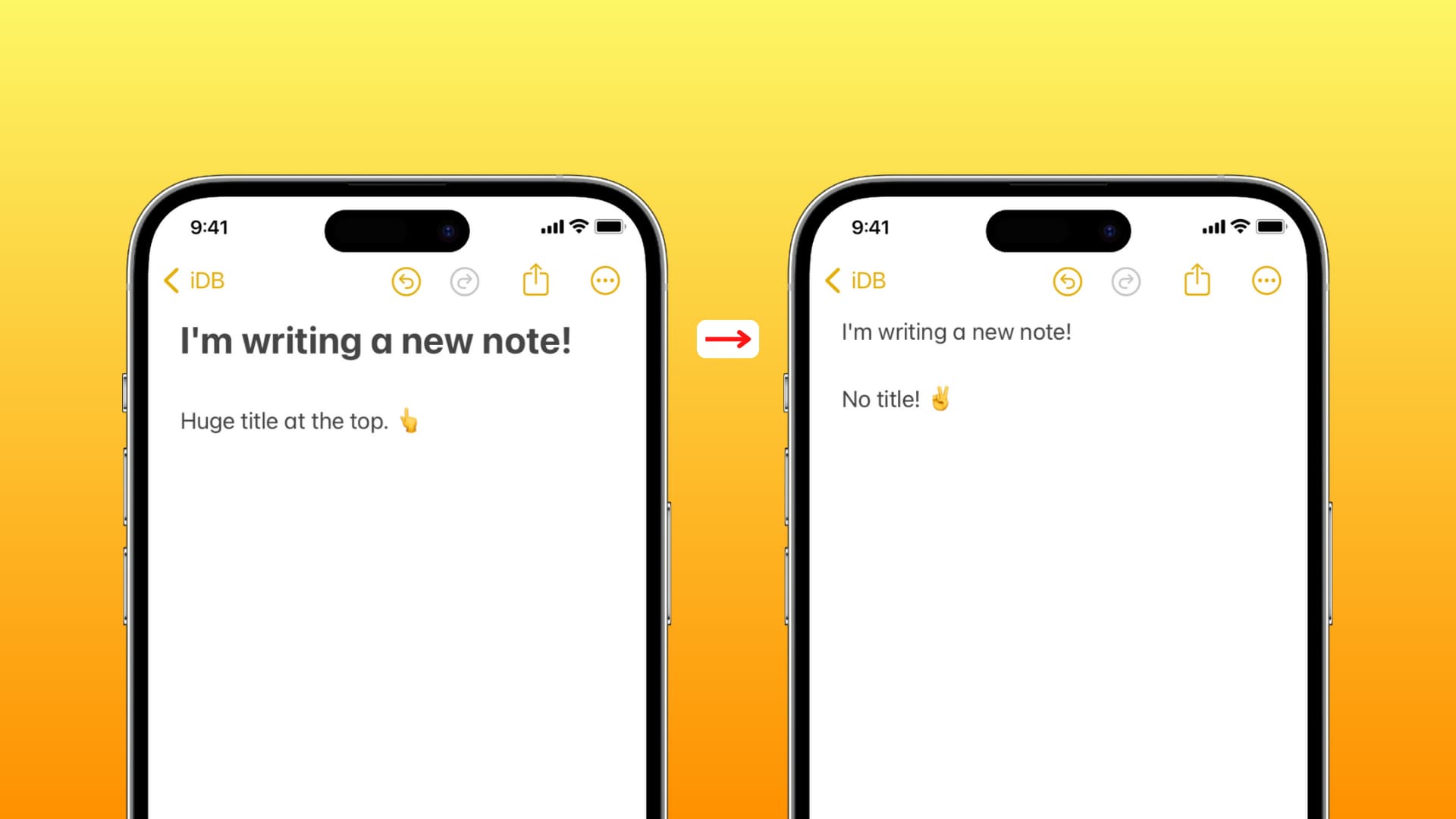 Note on iPhone with and without title