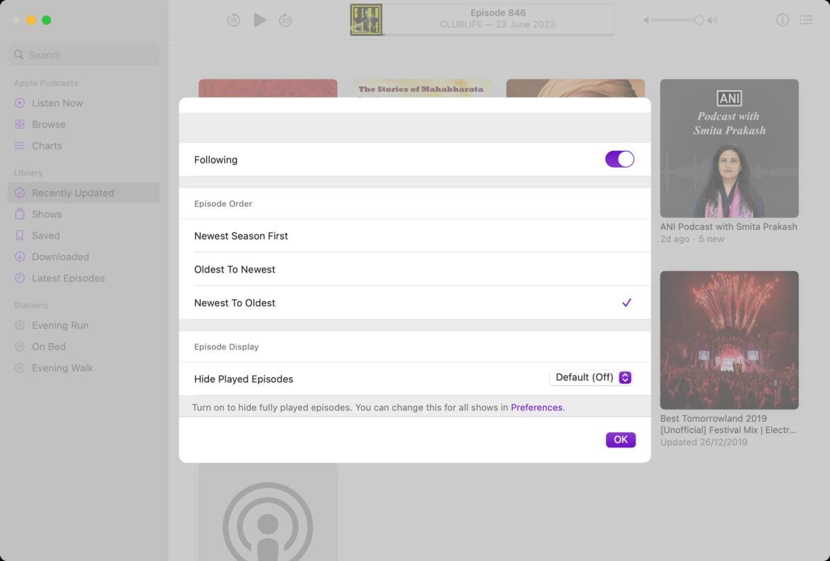How to customize podcast and episode settings in Podcasts on Mac