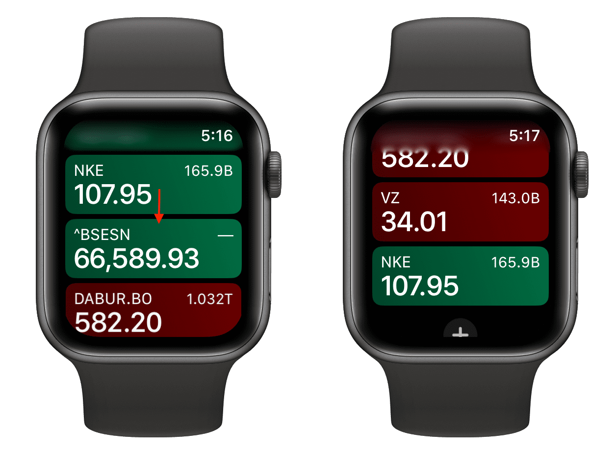 Rearrange a stock in Stocks app on Apple Watch