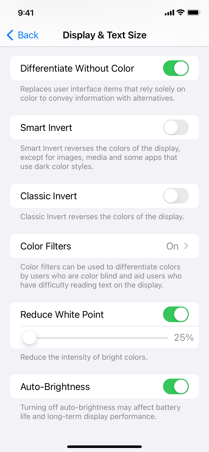 Reduce White Point setting on iPhone