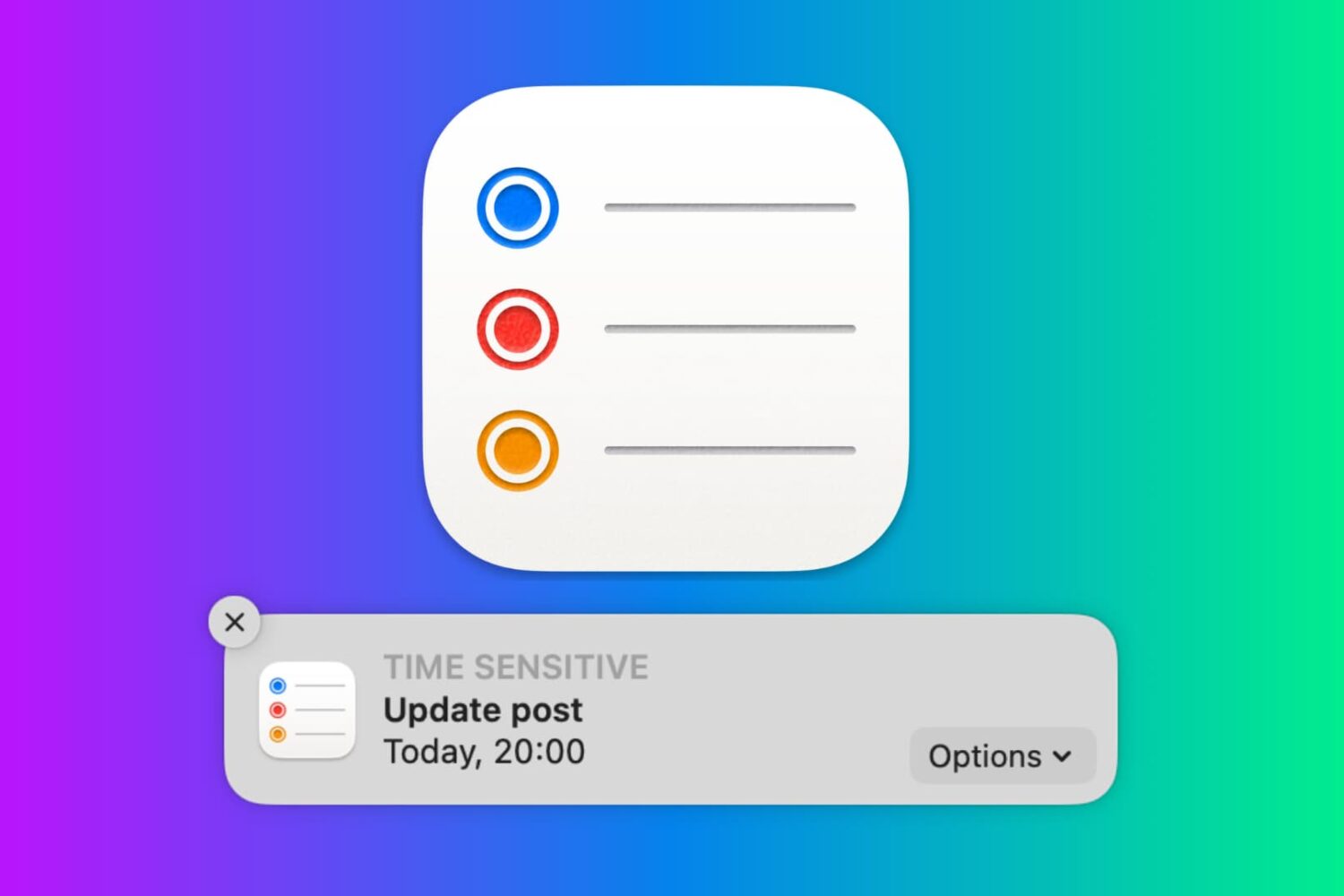 Reminders app notification on Mac