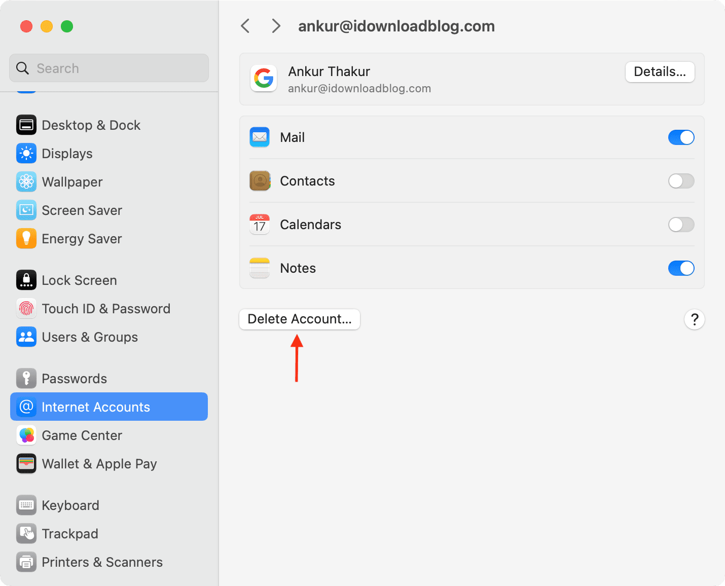 Remove an account from Notes on Mac