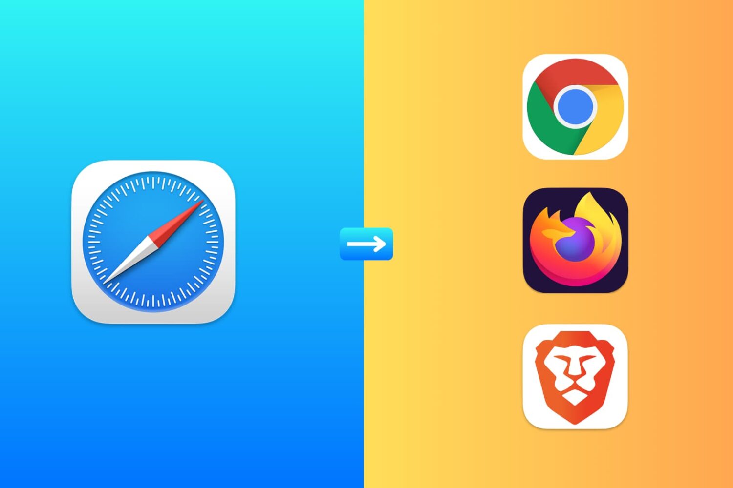 Image illustration showing a move from Safari to Chrome, Firefox, and Brave browsers
