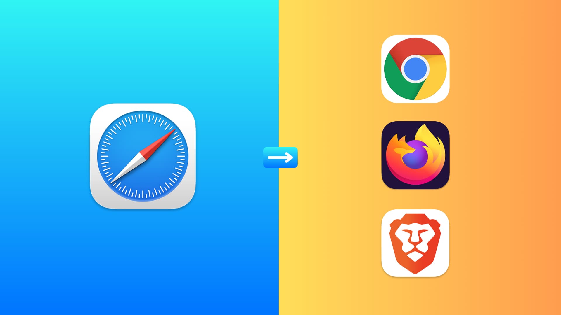 Image illustration showing a move from Safari to Chrome, Firefox, and Brave browsers