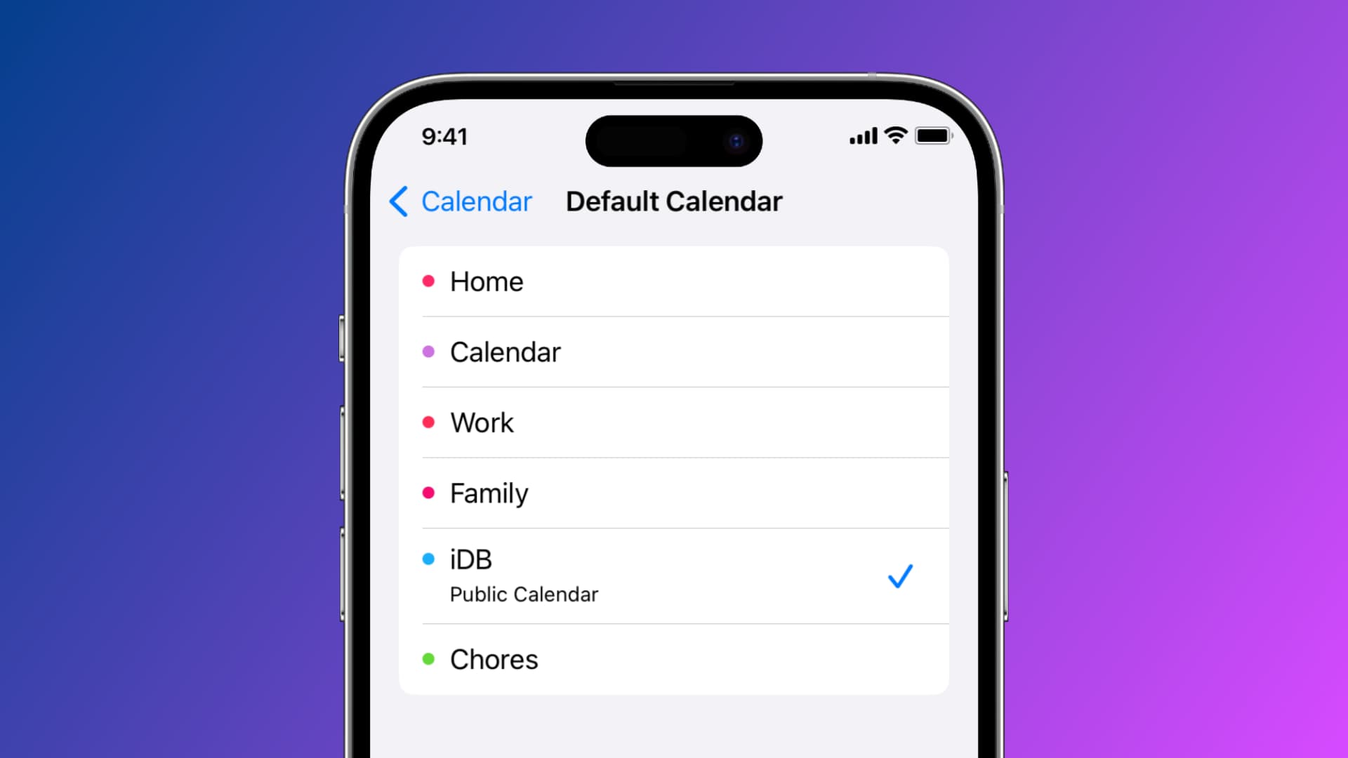 Default Calendar on iPhone