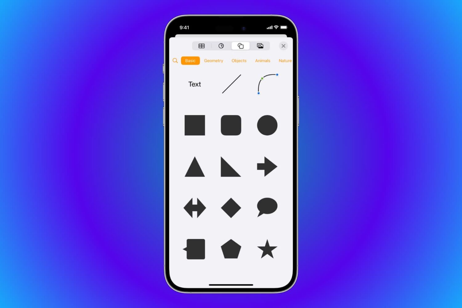 Shapes in iOS Pages app