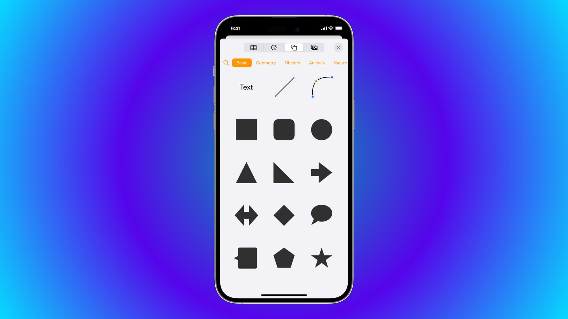 Shapes in iOS Pages app