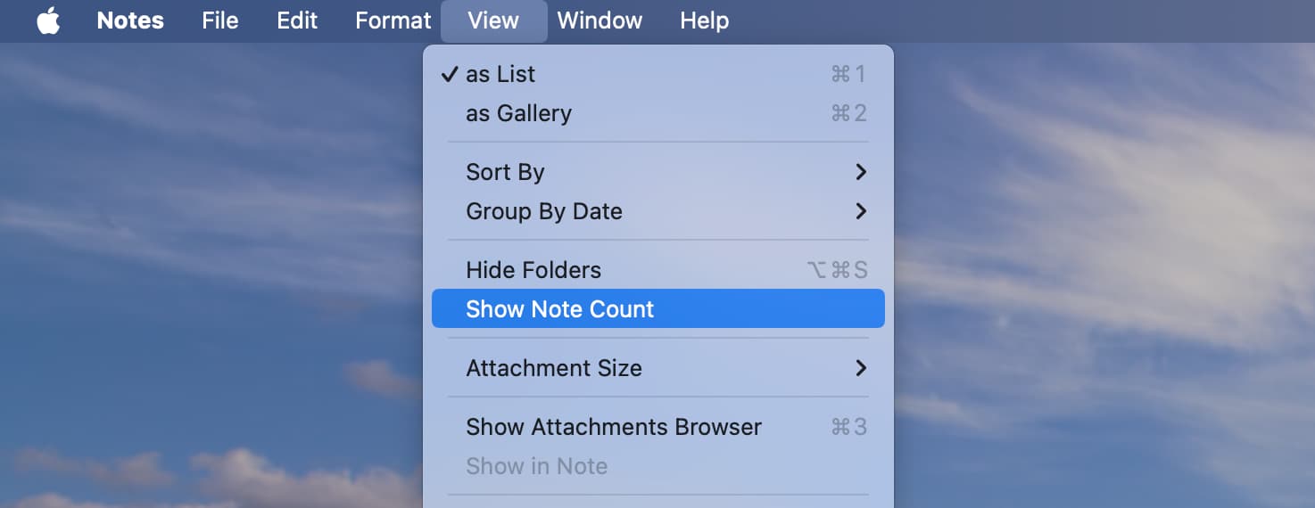 Show Note Count in Notes app on Mac