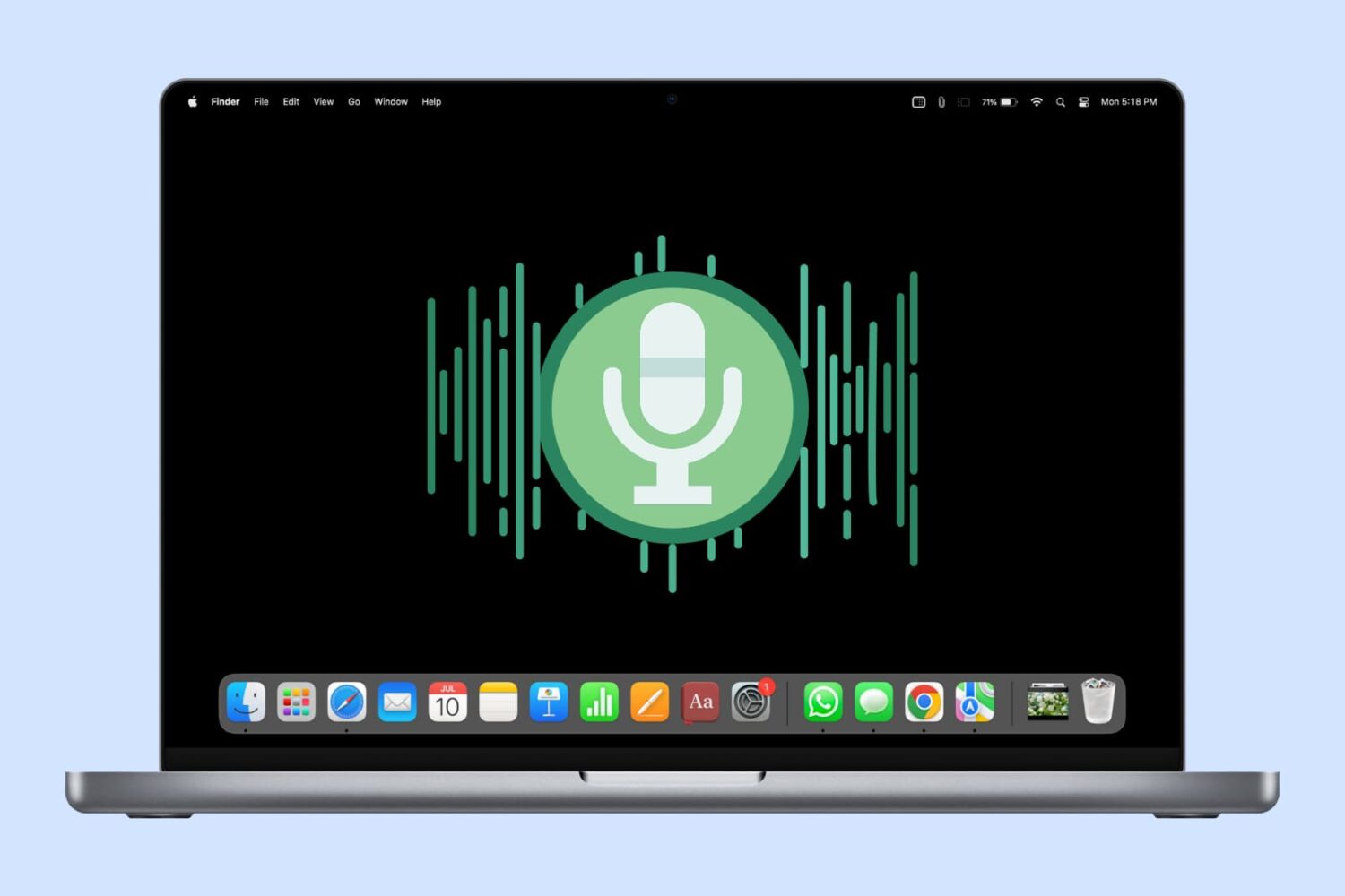 MacBook with a microphone and audio waves symbol