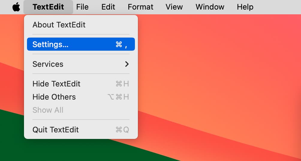 Access TextEdit settings on Mac